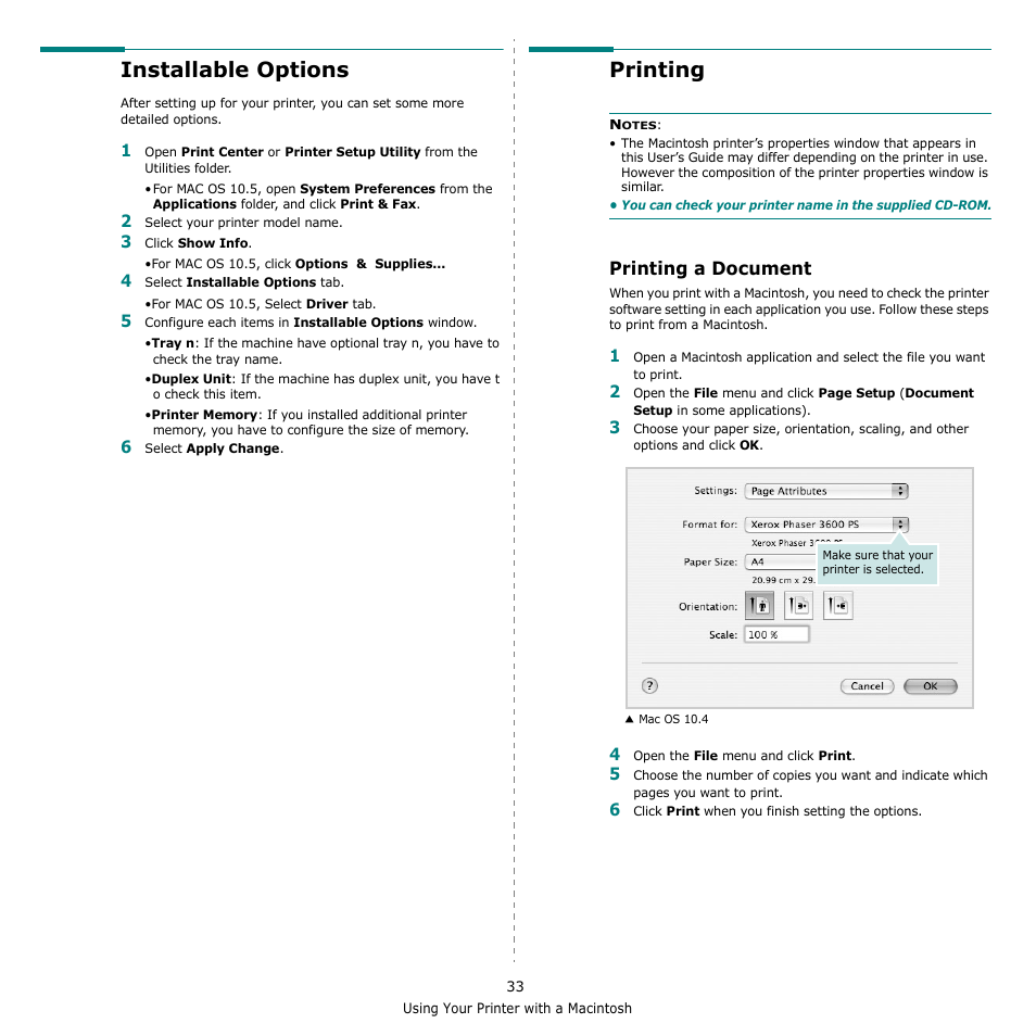 Installable options, Printing, Printing a document | Installable options printing | Xerox Phaser 3435 User Manual | Page 94 / 98