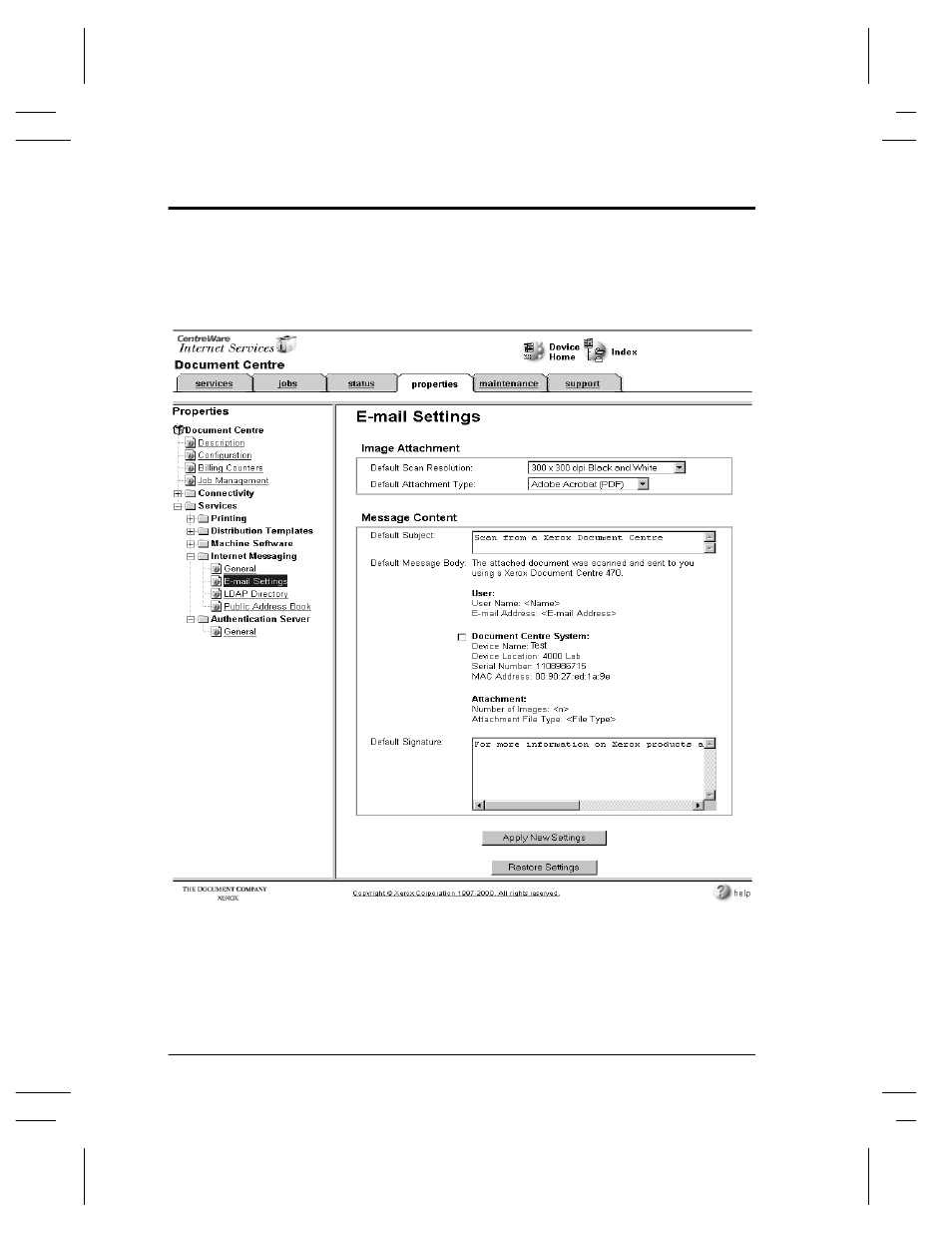 Configuring e-mail | Xerox 480 ST User Manual | Page 296 / 322