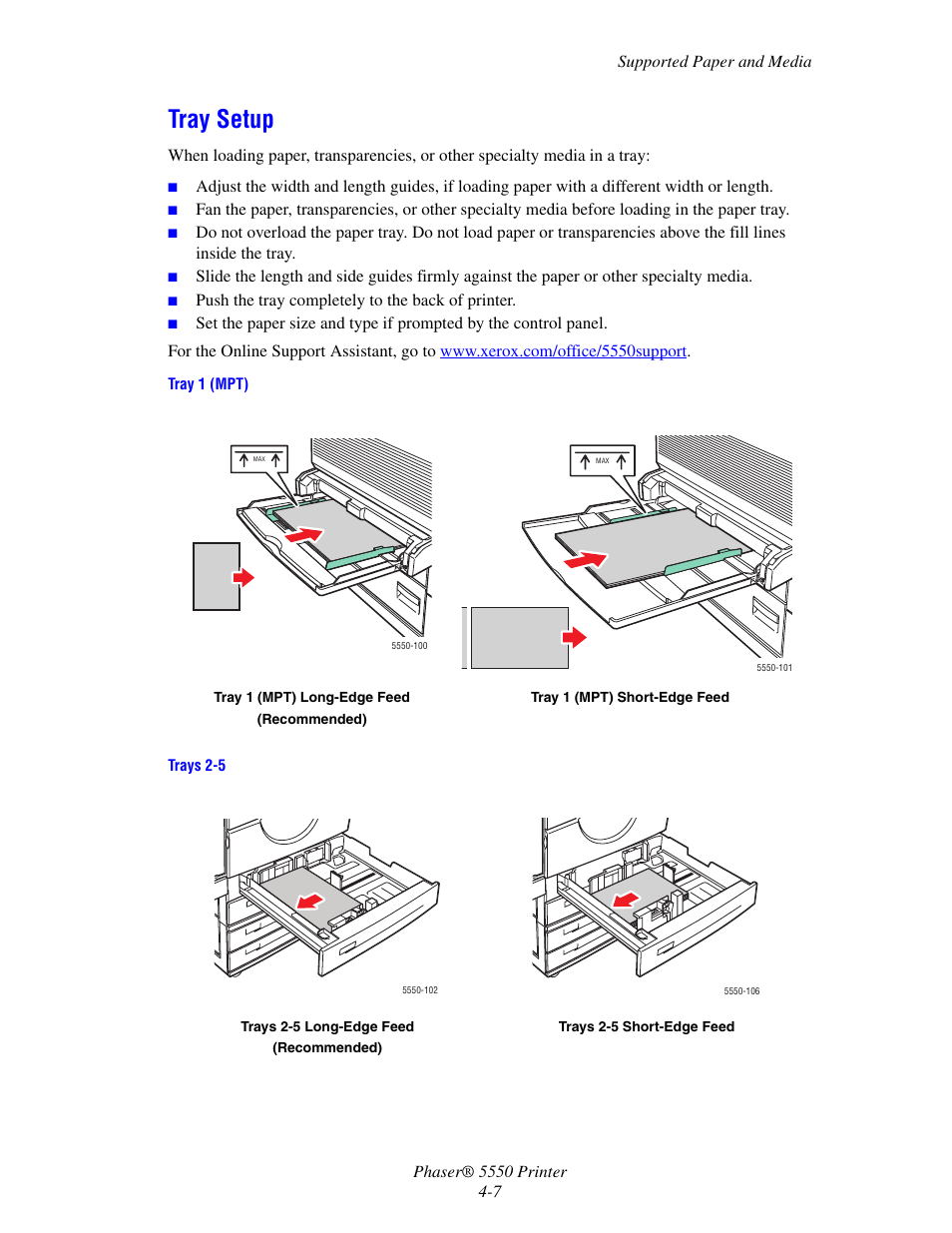 Tray setup, Tray setup -7 | Xerox 5550 User Manual | Page 68 / 237
