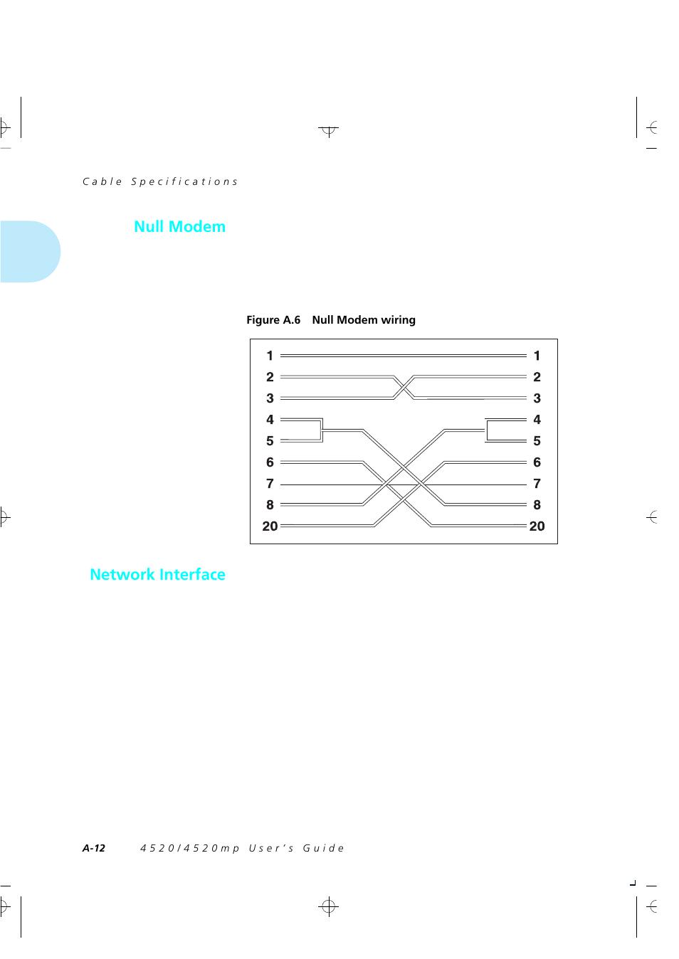 Null modem, Network interface, Null modem network interface | Xerox 4520 User Manual | Page 238 / 310