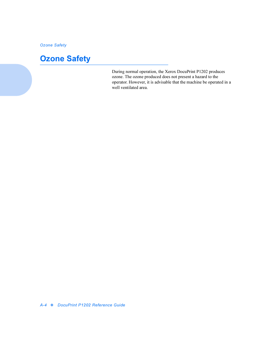 Ozone safety | Xerox DocuPrint Personal Laser Printer P1202 User Manual | Page 60 / 88