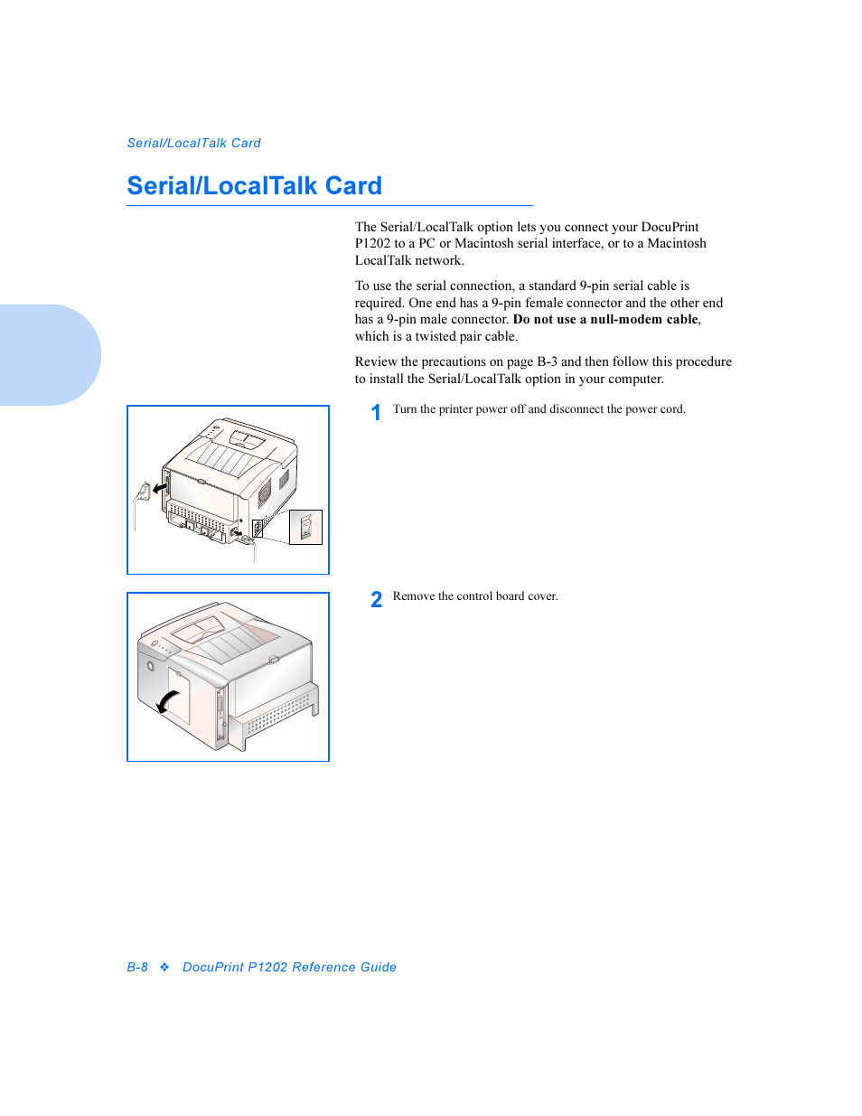 Serial/localtalk card | Xerox DocuPrint Personal Laser Printer P1202 User Manual | Page 72 / 88