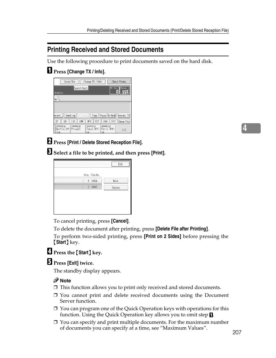 Printing received and stored documents | Xerox C3000 User Manual | Page 217 / 298