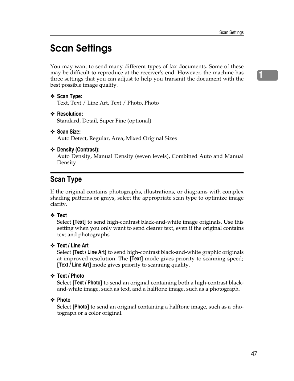 Scan settings, Scan type, P.47 “scan type | 1scan settings | Xerox C3000 User Manual | Page 57 / 298