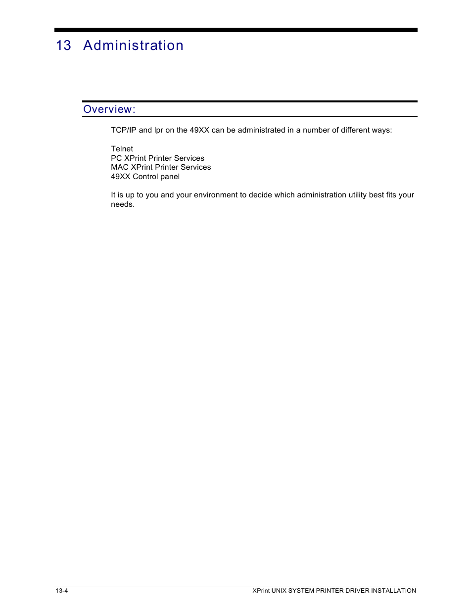 13 administration, Overview | Xerox 701P91273 User Manual | Page 30 / 52
