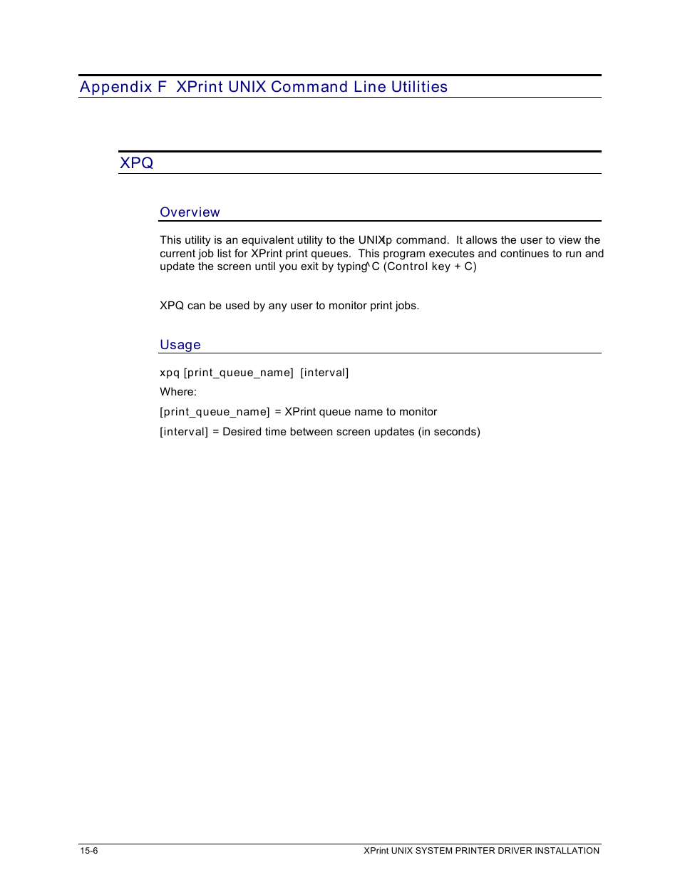 Appendix f xprint unix command line utilities xpq | Xerox 701P91273 User Manual | Page 50 / 52