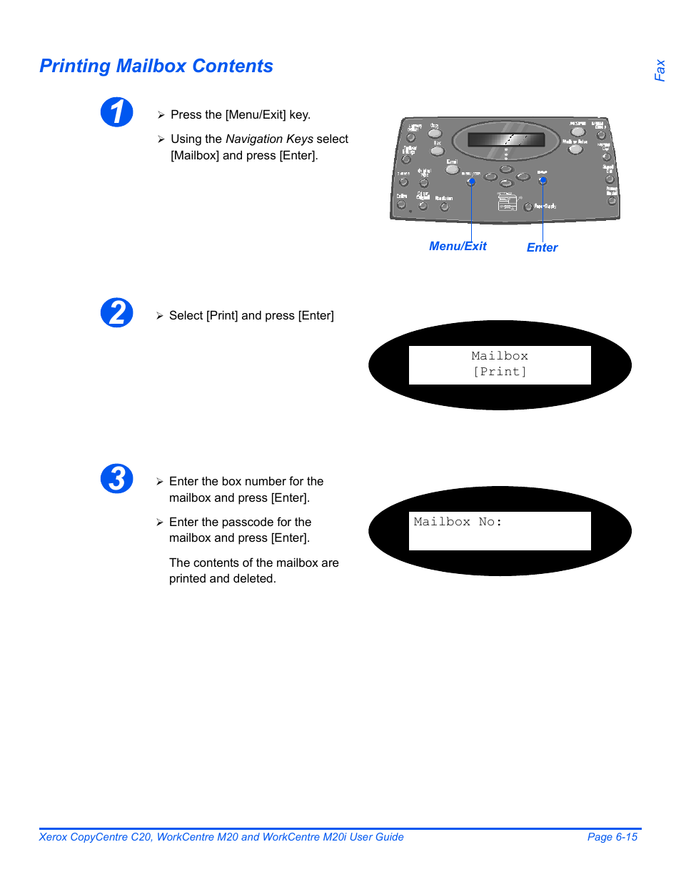 Printing mailbox contents | Xerox COPYCENTRE M20I User Manual | Page 111 / 215