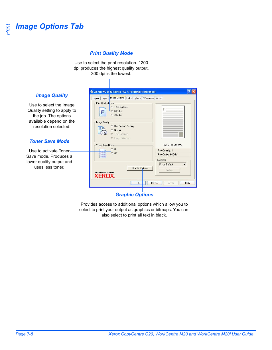 Image options tab | Xerox COPYCENTRE M20I User Manual | Page 128 / 215