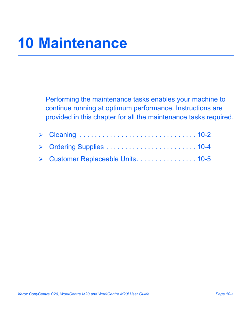 10 maintenance, 10 maintenance -1 | Xerox COPYCENTRE M20I User Manual | Page 173 / 215