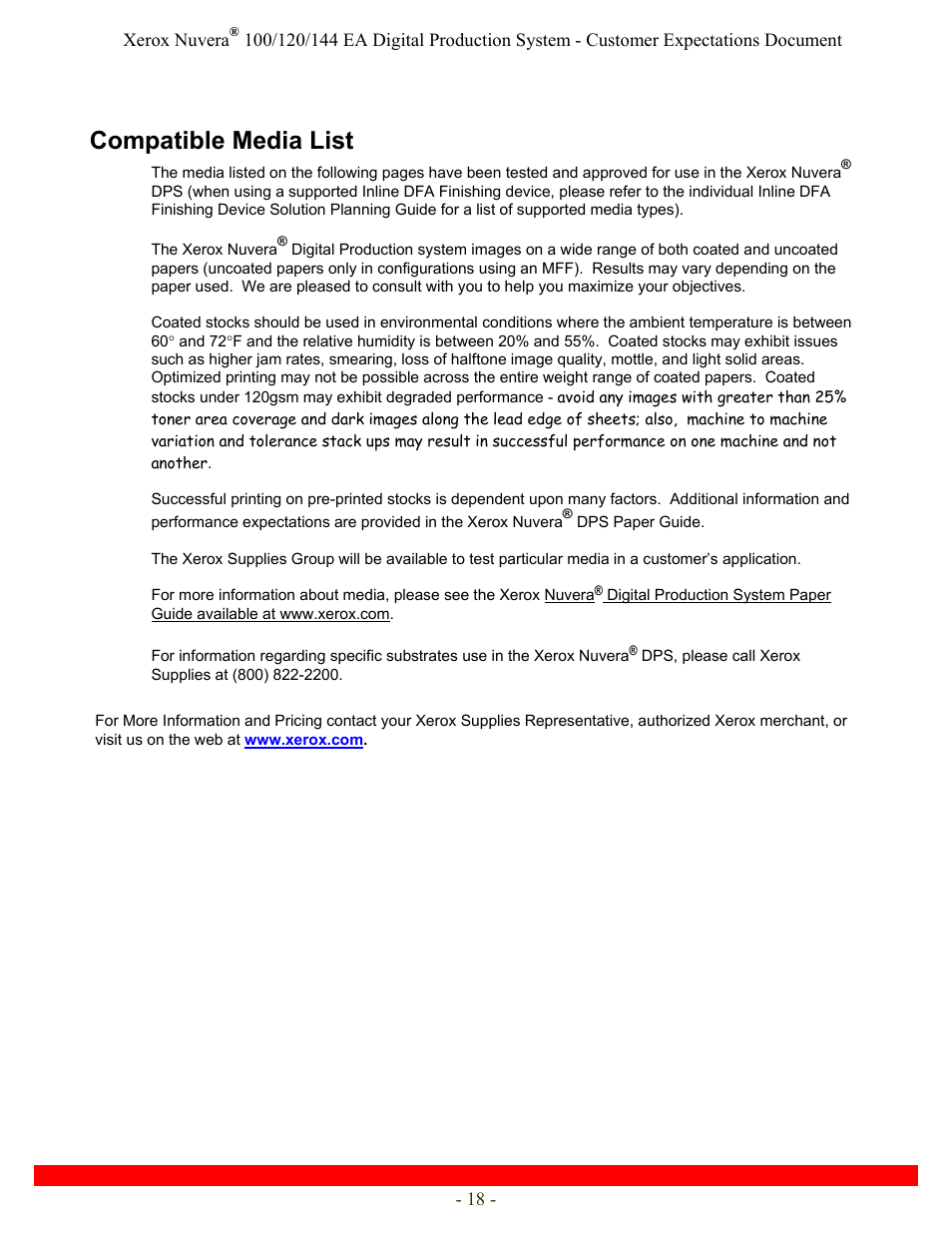 Compatible media list | Xerox Nuvera 120 EA User Manual | Page 18 / 63