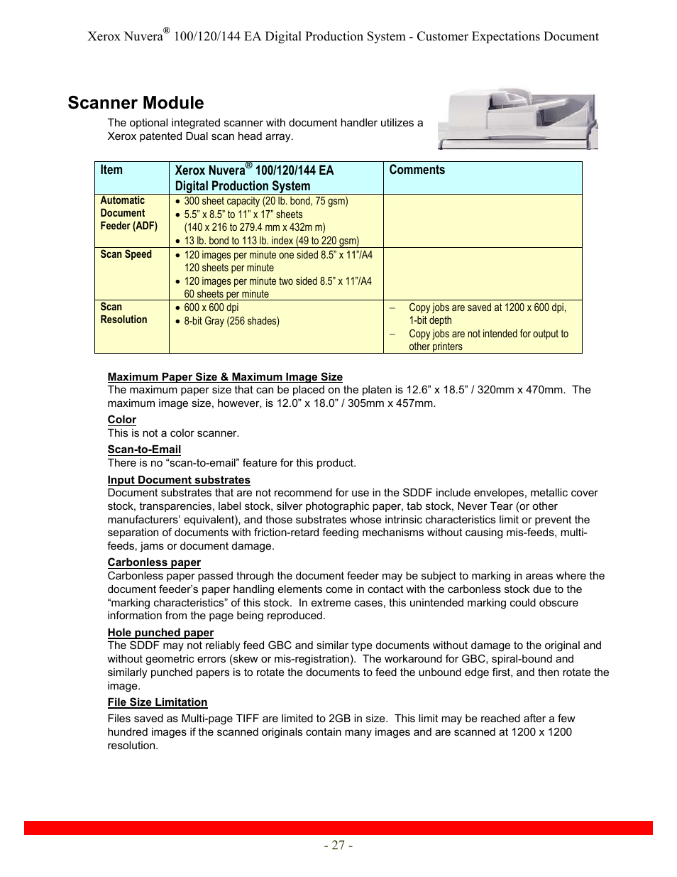 Scanner module | Xerox Nuvera 120 EA User Manual | Page 27 / 63