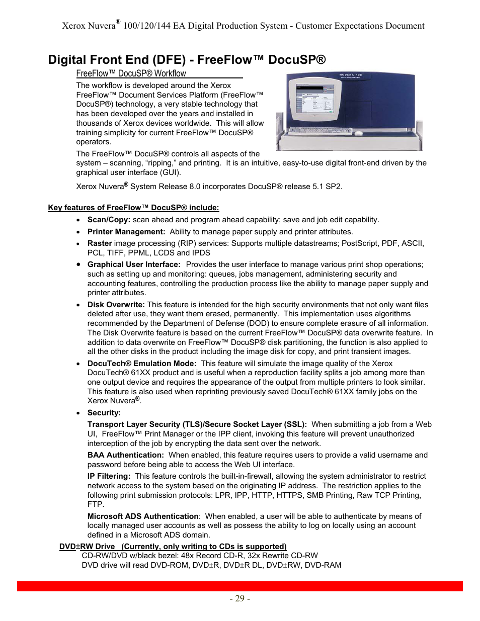 Digital front end (dfe) - freeflow™ docusp | Xerox Nuvera 120 EA User Manual | Page 29 / 63