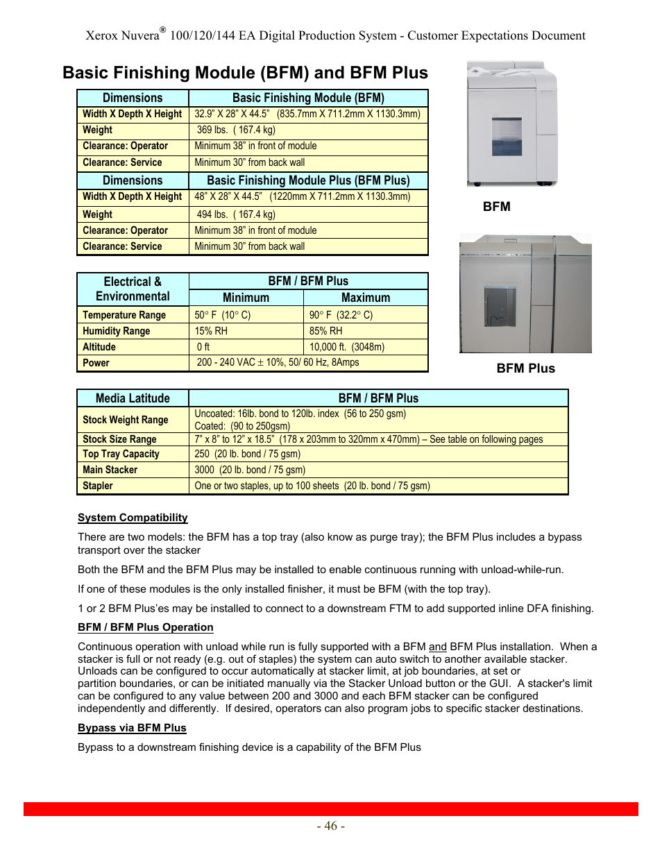 Basic finishing module (bfm) and bfm plus | Xerox Nuvera 120 EA User Manual | Page 46 / 63