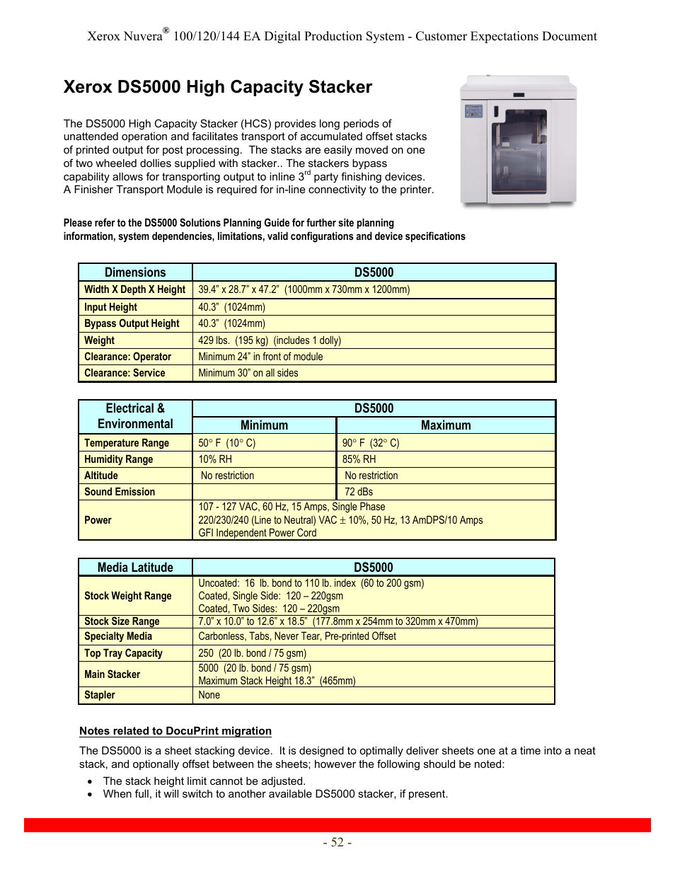 Xerox ds5000 high capacity stacker | Xerox Nuvera 120 EA User Manual | Page 52 / 63