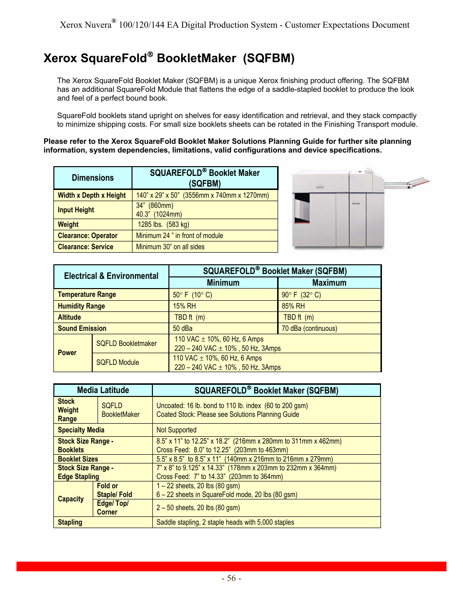 Xerox squarefold, Bookletmaker (sqfbm) | Xerox Nuvera 120 EA User Manual | Page 56 / 63