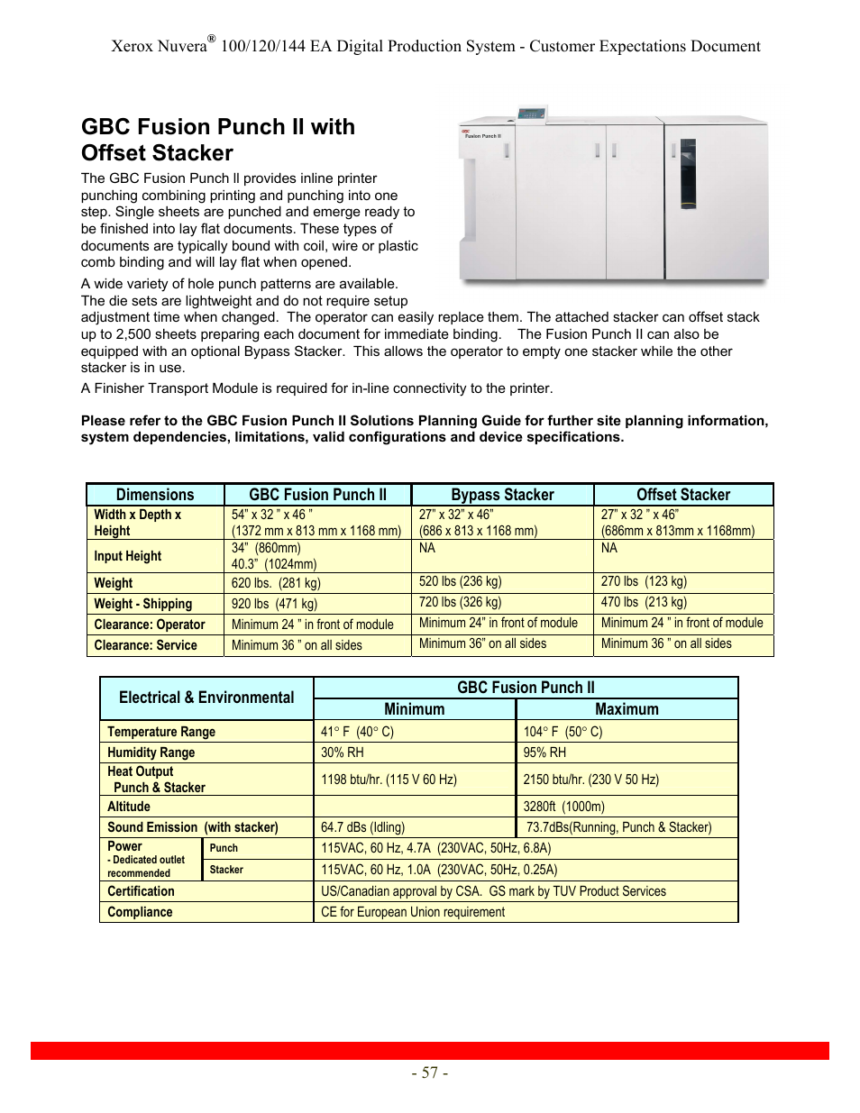 Gbc fusion punch ii with offset stacker | Xerox Nuvera 120 EA User Manual | Page 57 / 63