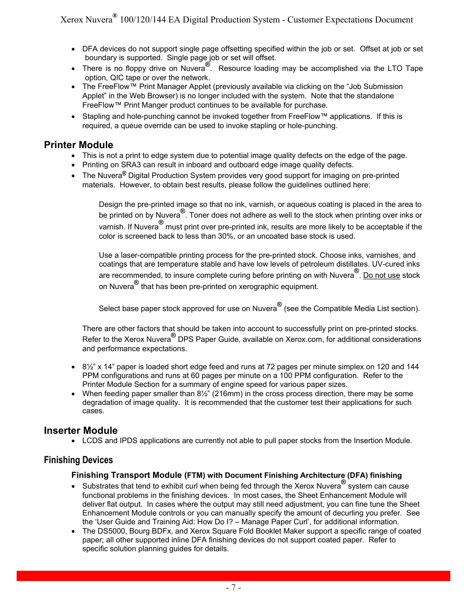 Printer module, Inserter module, Finishing devices | Xerox Nuvera 120 EA User Manual | Page 7 / 63