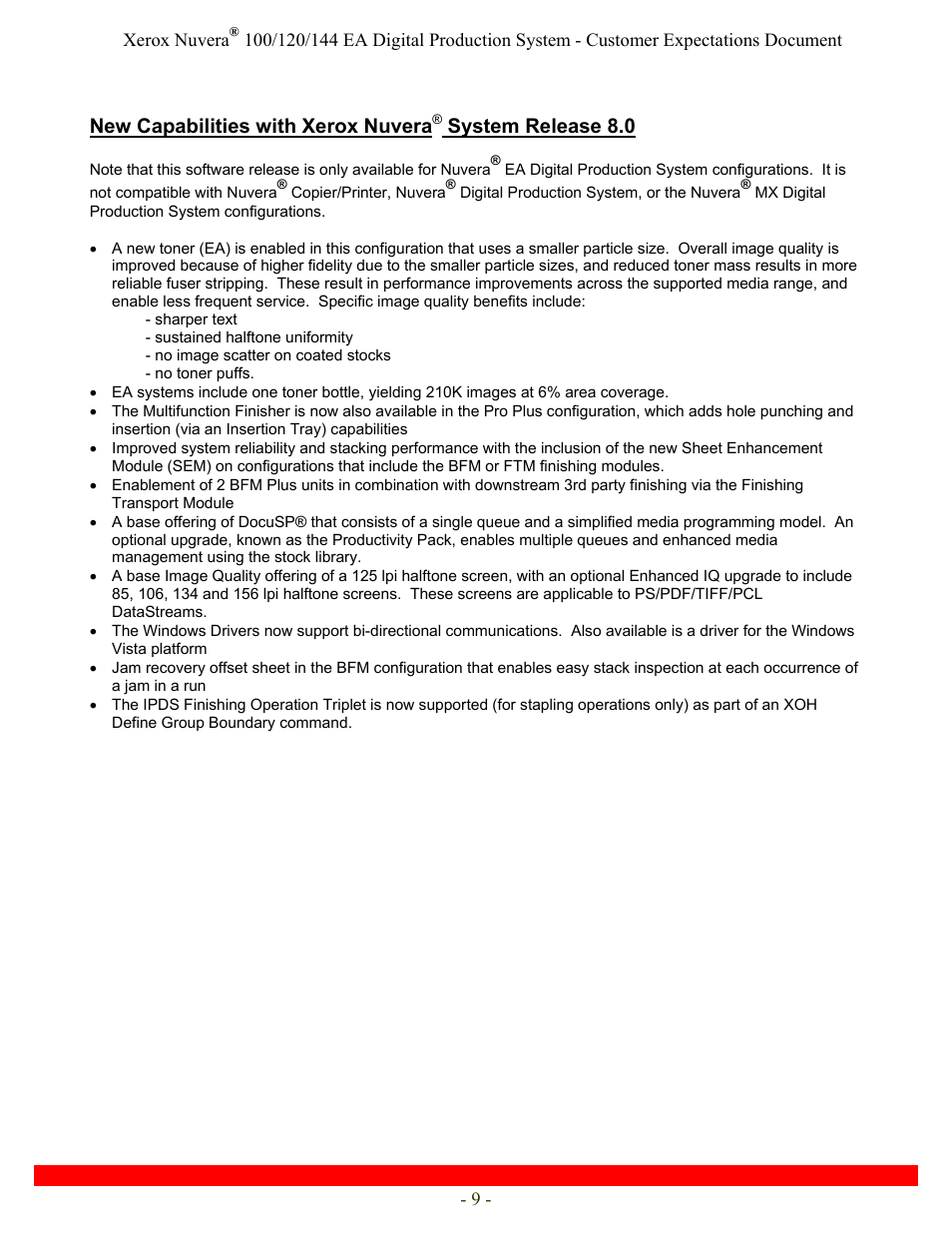 New capabilities with xerox nuvera, System release 8.0 | Xerox Nuvera 120 EA User Manual | Page 9 / 63