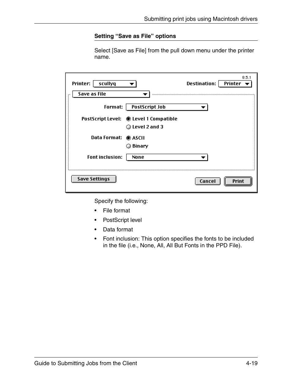 Setting “save as file” options, Setting “save as file” options -19 | Xerox DocuPrint 721P90350 User Manual | Page 107 / 216