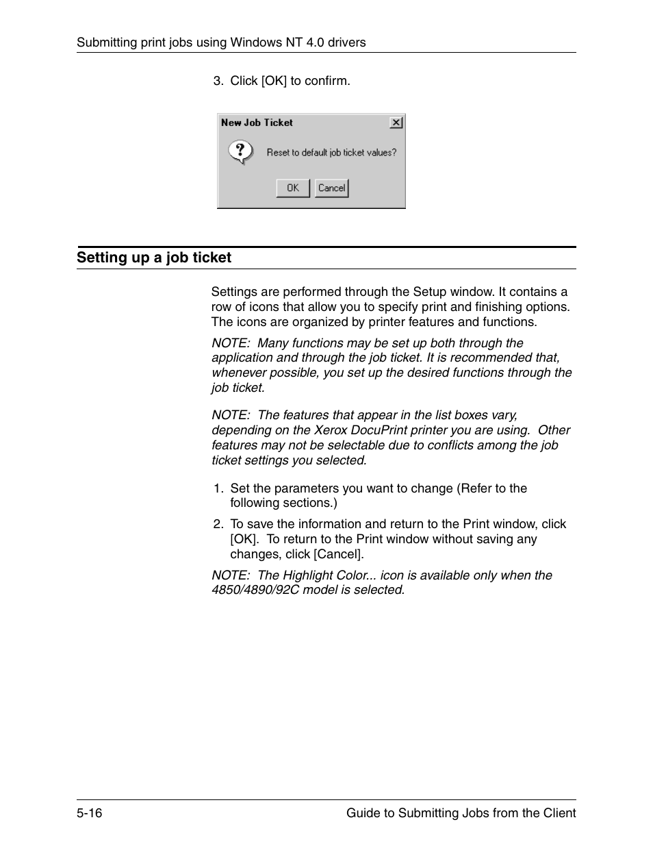 Setting up a job ticket, Setting up a job ticket -16 | Xerox DocuPrint 721P90350 User Manual | Page 144 / 216