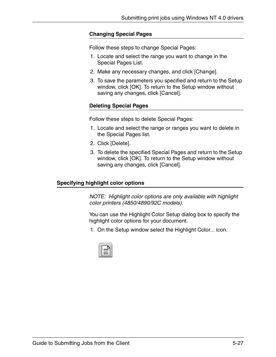 Specifying highlight color options, Specifying highlight color options -27 | Xerox DocuPrint 721P90350 User Manual | Page 155 / 216