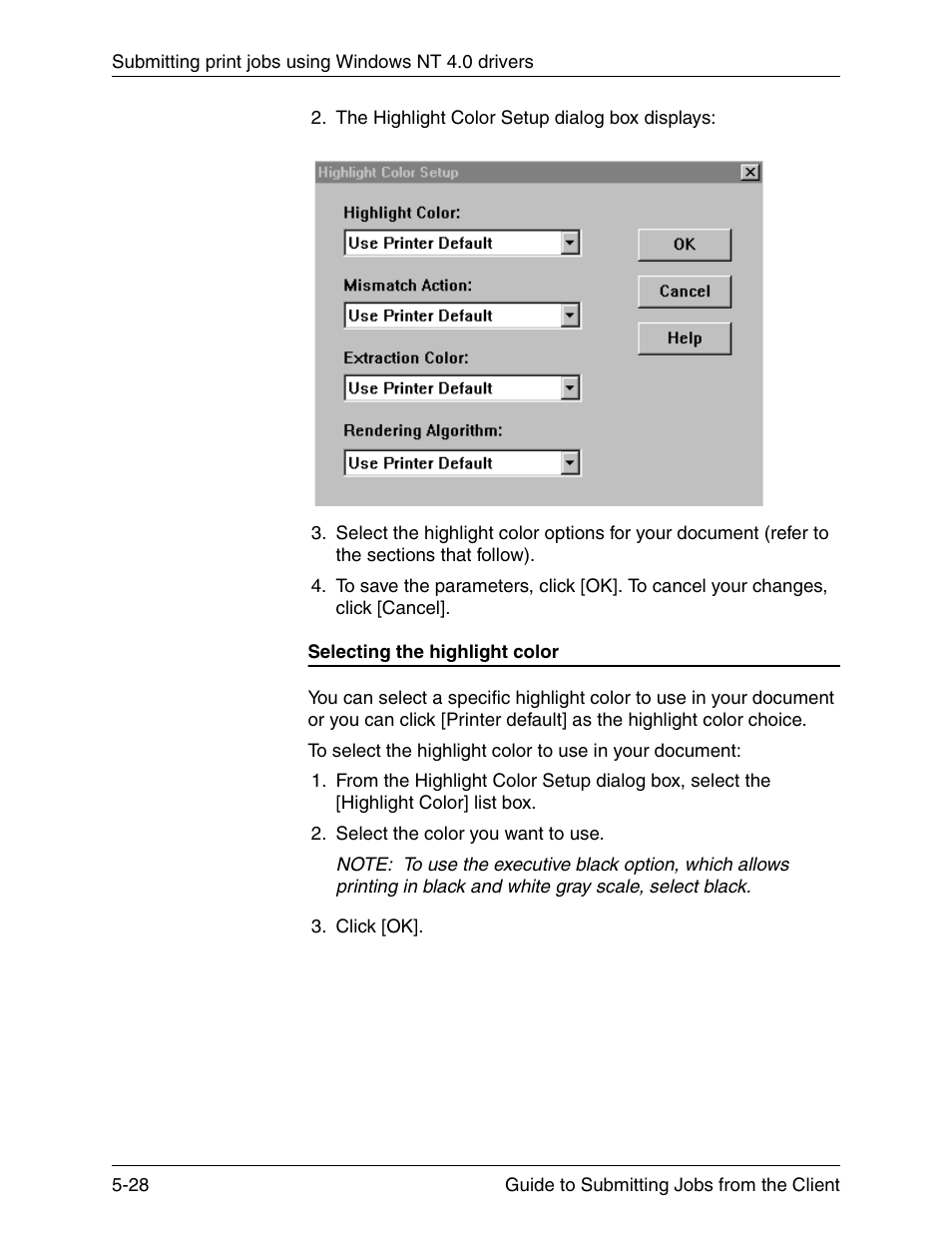 Selecting the highlight color, Selecting the highlight color -28 | Xerox DocuPrint 721P90350 User Manual | Page 156 / 216