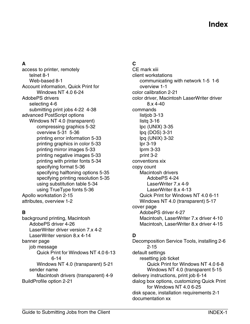 Index | Xerox DocuPrint 721P90350 User Manual | Page 211 / 216