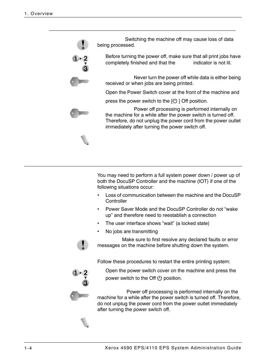 Powering off, When to shut down and restart the entire system, Powering off -4 | When to shut down and restart the entire system -4 | Xerox 4110 User Manual | Page 8 / 92