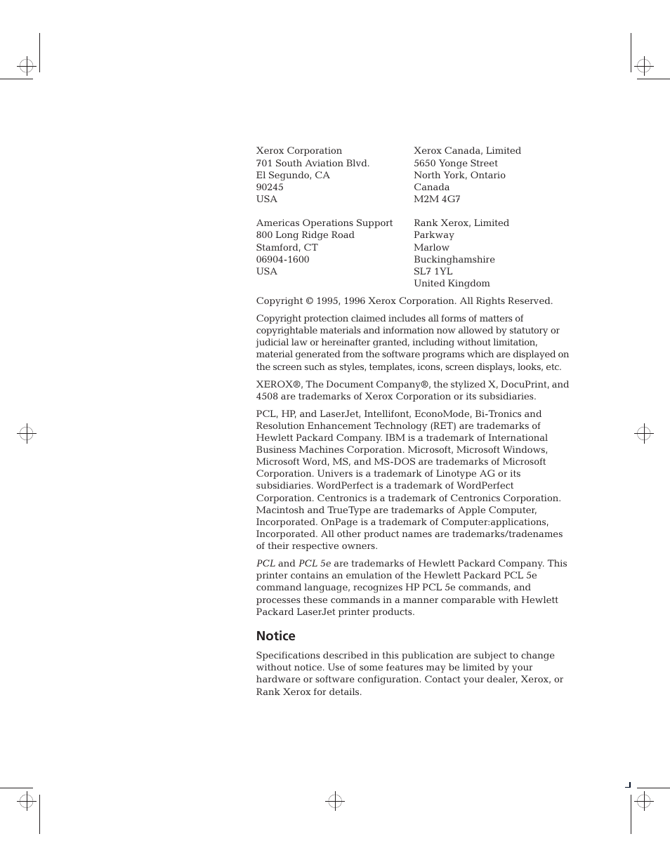Notice | Xerox 4508 User Manual | Page 2 / 150