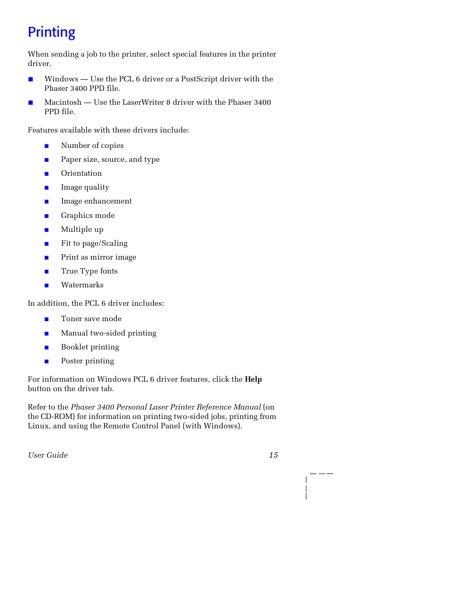 Printing | Xerox 3400 User Manual | Page 25 / 40