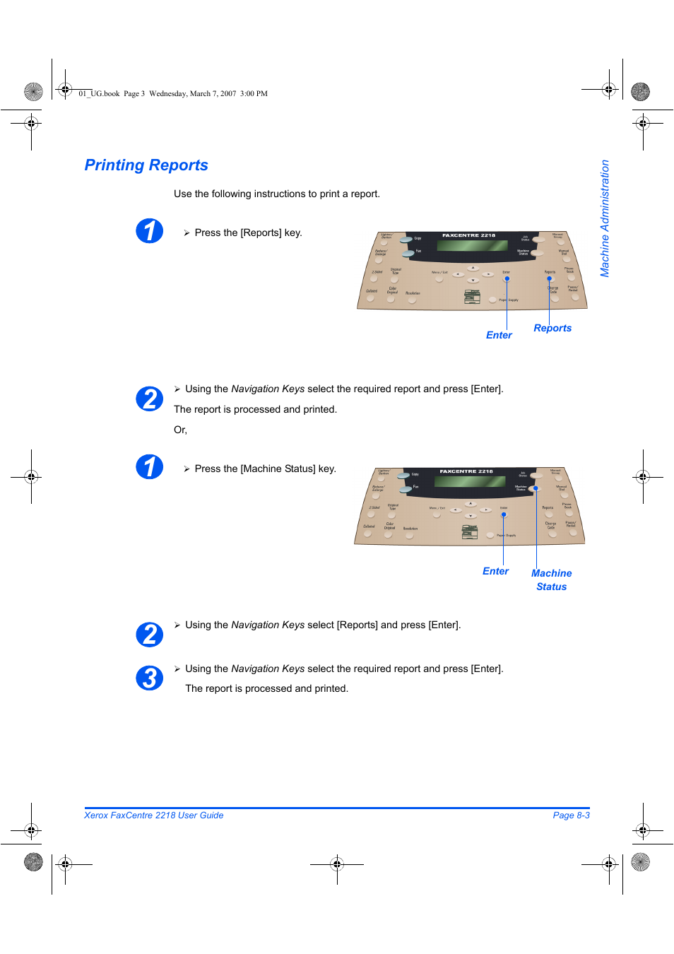 Printing reports | Xerox FaxCentre 2218 User Manual | Page 149 / 212