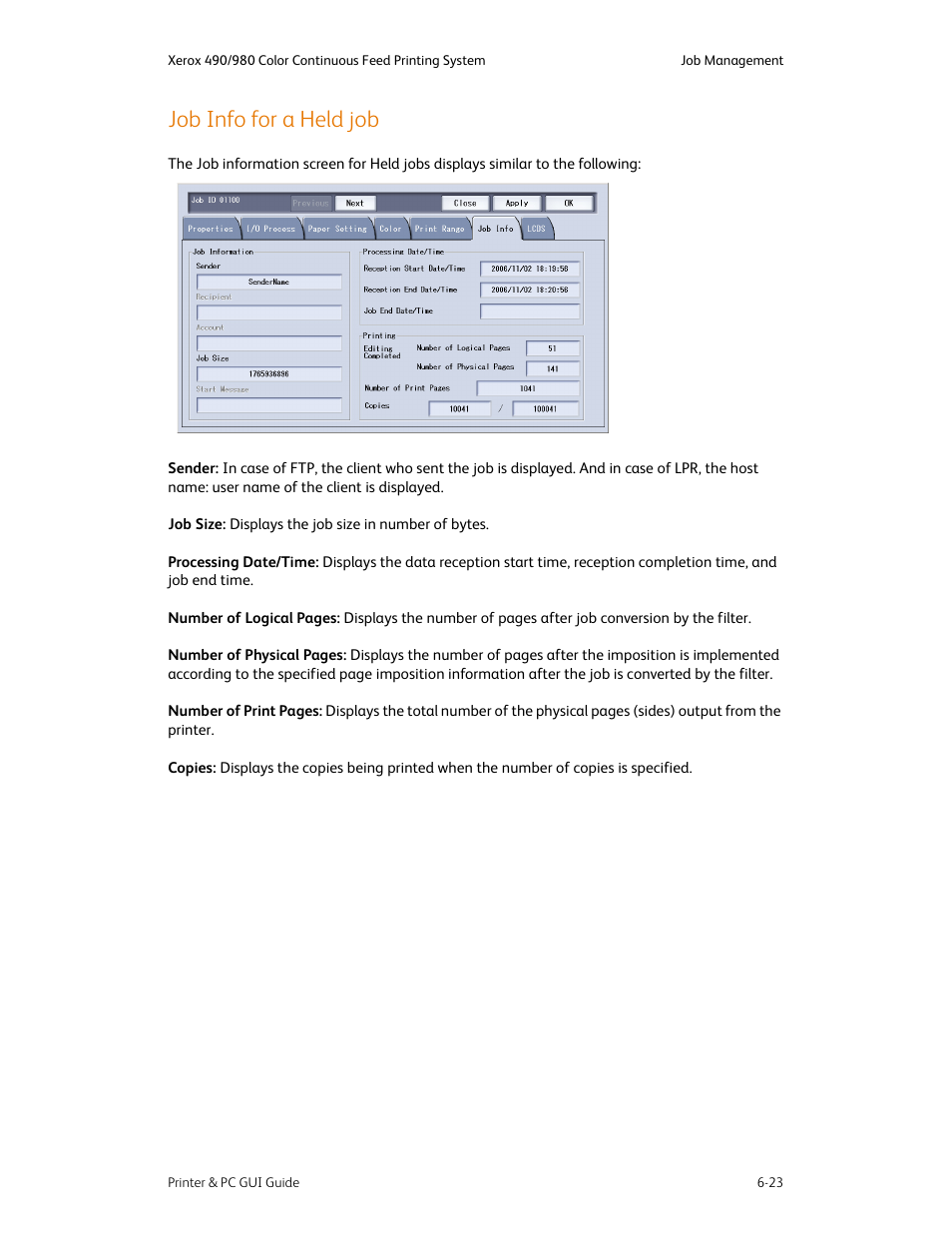 Job info for a held job, Job info for a held job -23 | Xerox 490 User Manual | Page 71 / 262