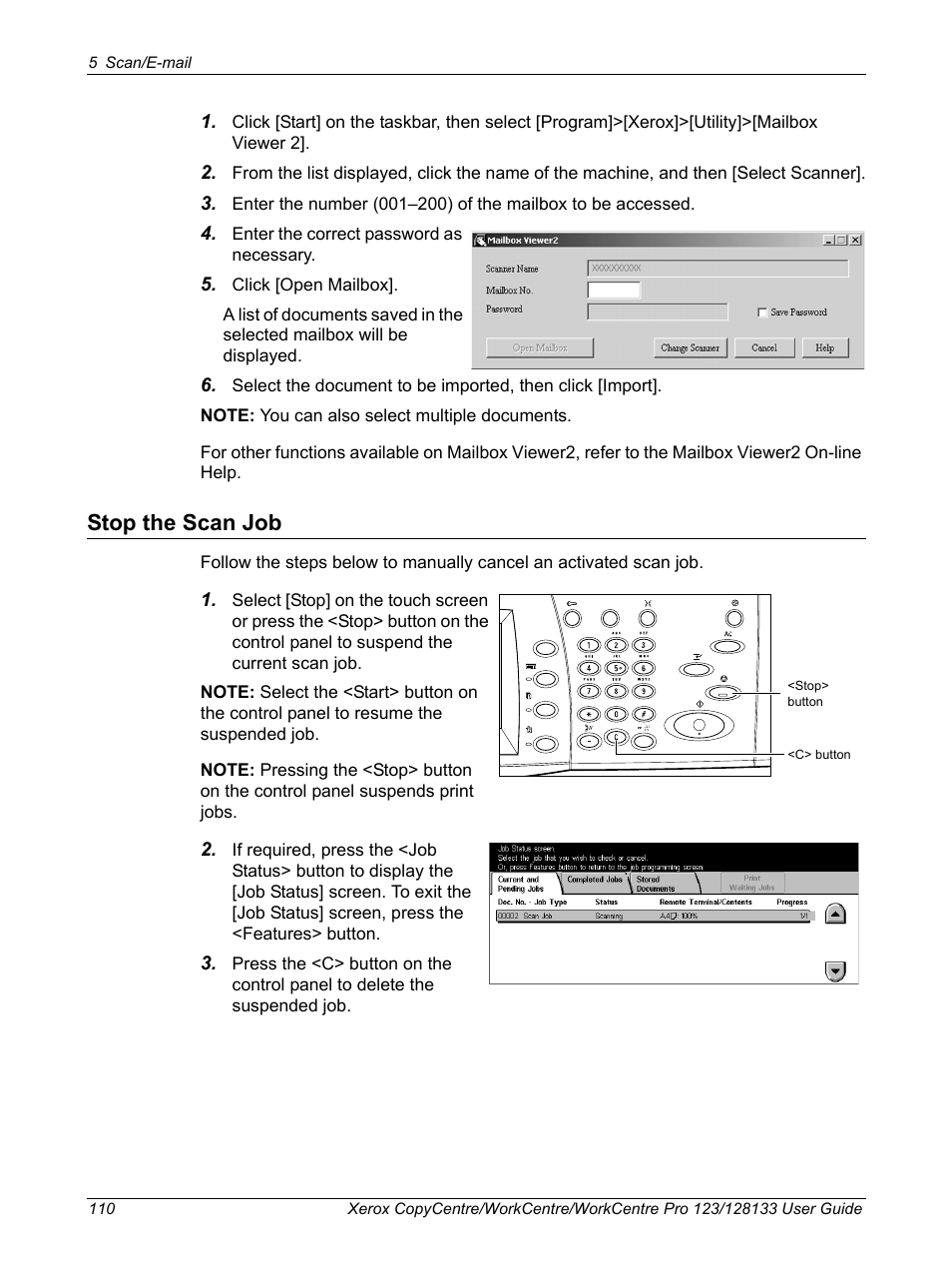 Stop the scan job | Xerox 604P18057 User Manual | Page 110 / 364