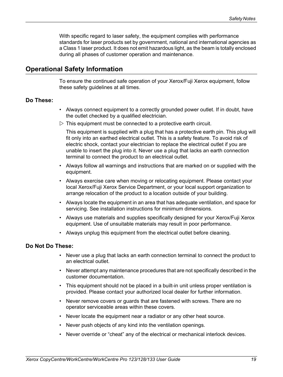 Operational safety information | Xerox 604P18057 User Manual | Page 19 / 364