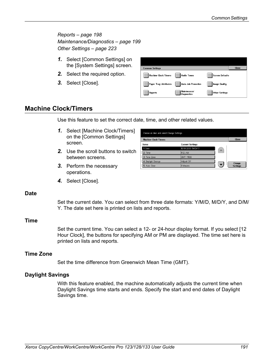 Machine clock/timers | Xerox 604P18057 User Manual | Page 191 / 364