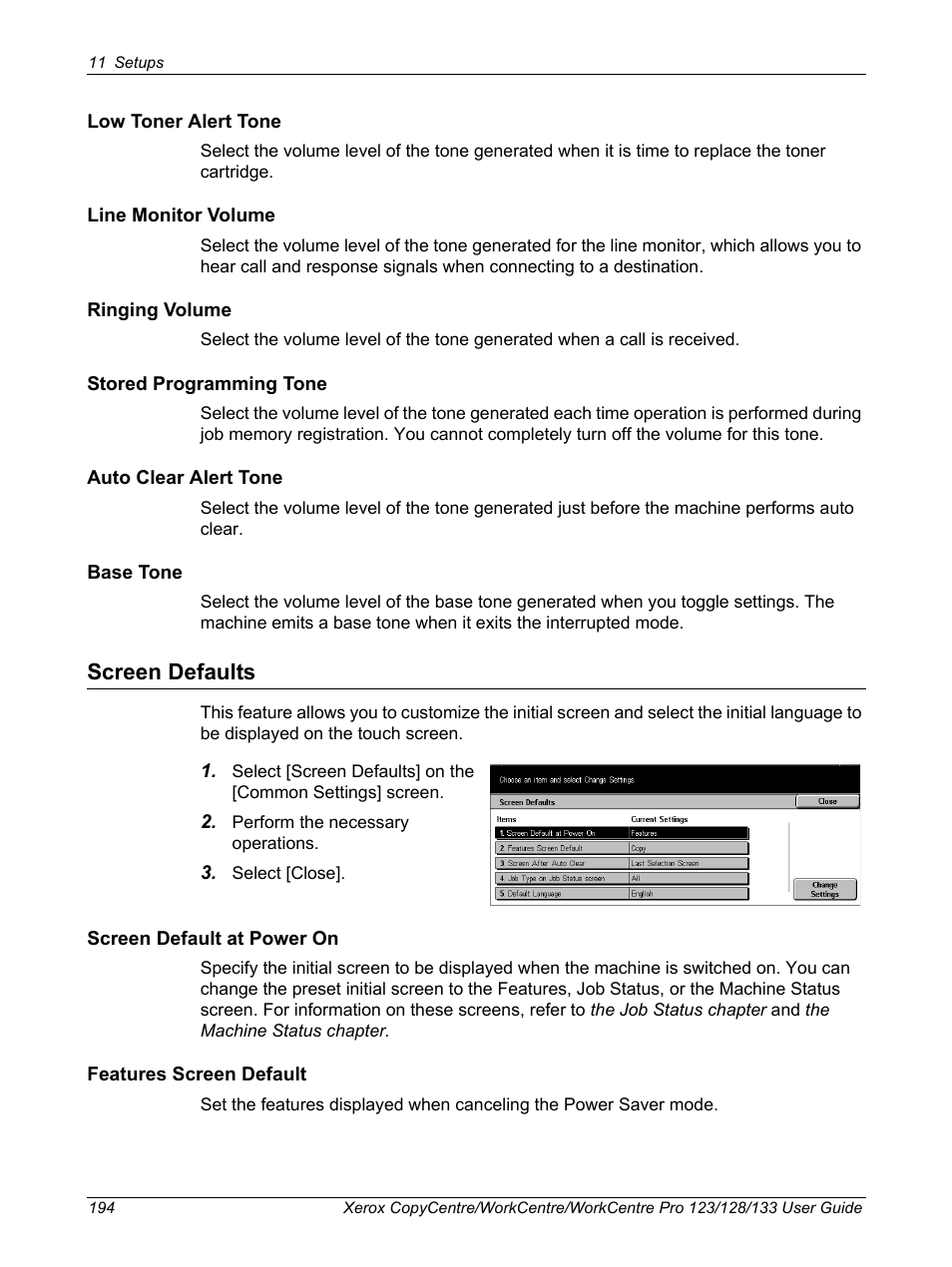 Screen defaults | Xerox 604P18057 User Manual | Page 194 / 364