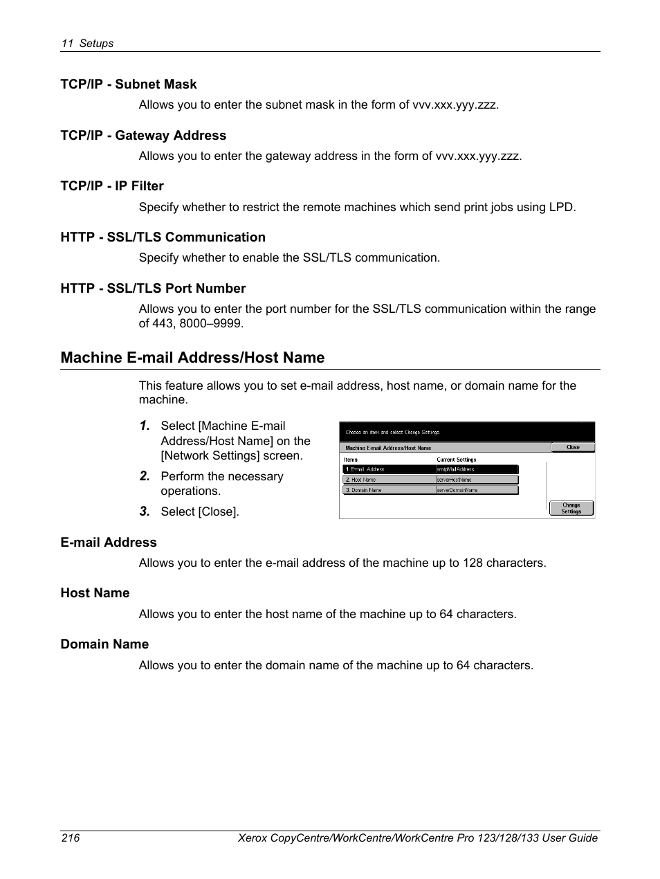 Machine e-mail address/host name | Xerox 604P18057 User Manual | Page 216 / 364