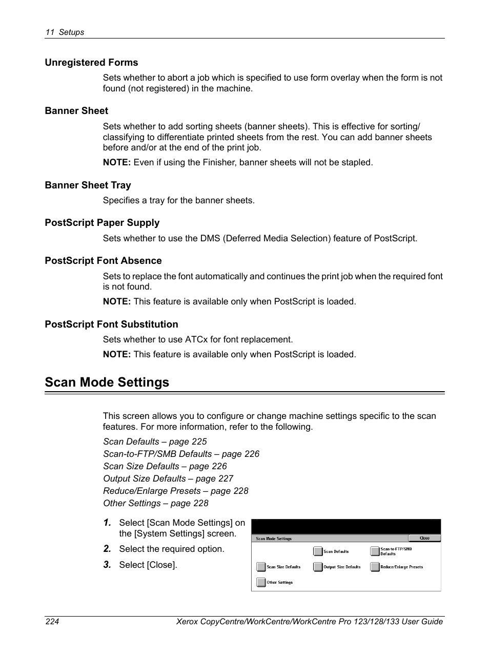 Scan mode settings | Xerox 604P18057 User Manual | Page 224 / 364
