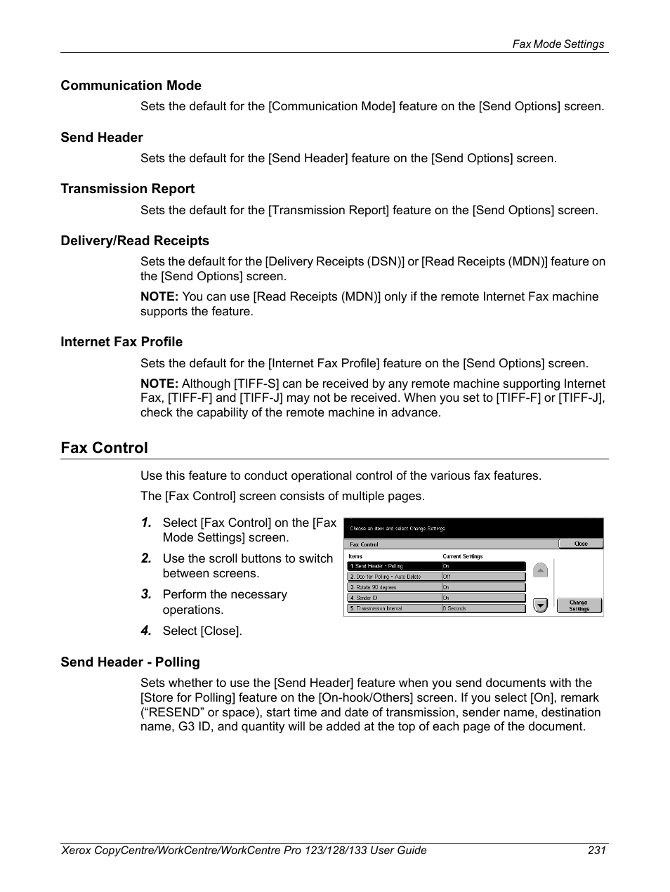 Fax control | Xerox 604P18057 User Manual | Page 231 / 364