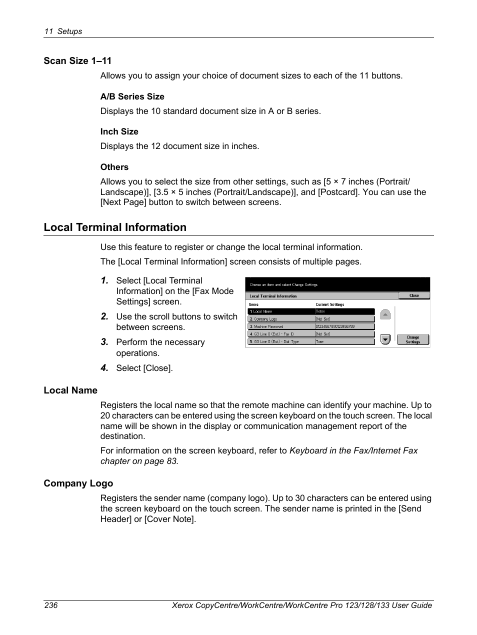 Local terminal information | Xerox 604P18057 User Manual | Page 236 / 364