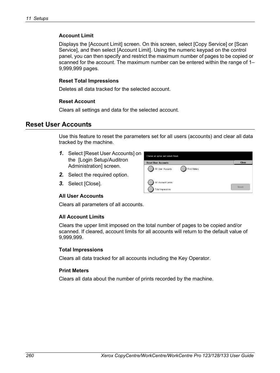 Reset user accounts | Xerox 604P18057 User Manual | Page 260 / 364