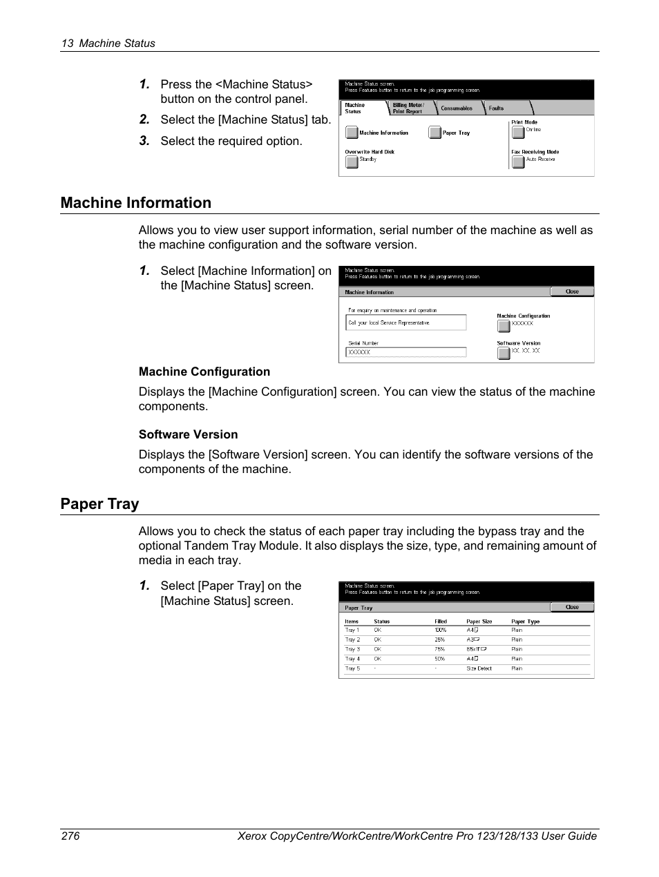 Machine information, Paper tray, Machine information paper tray | Xerox 604P18057 User Manual | Page 276 / 364