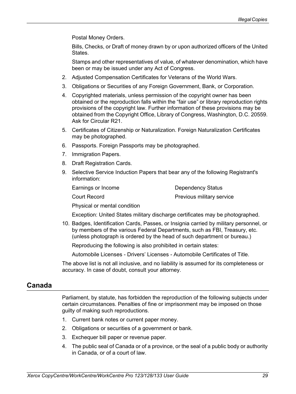 Canada | Xerox 604P18057 User Manual | Page 29 / 364