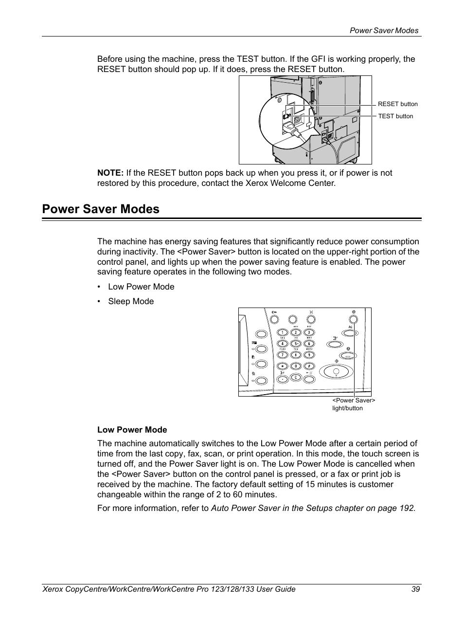 Power saver modes | Xerox 604P18057 User Manual | Page 39 / 364