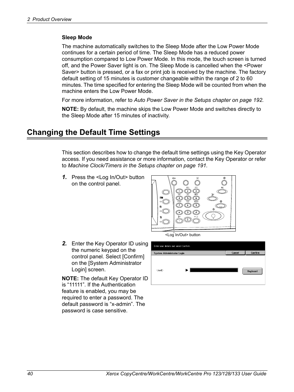Changing the default time settings | Xerox 604P18057 User Manual | Page 40 / 364
