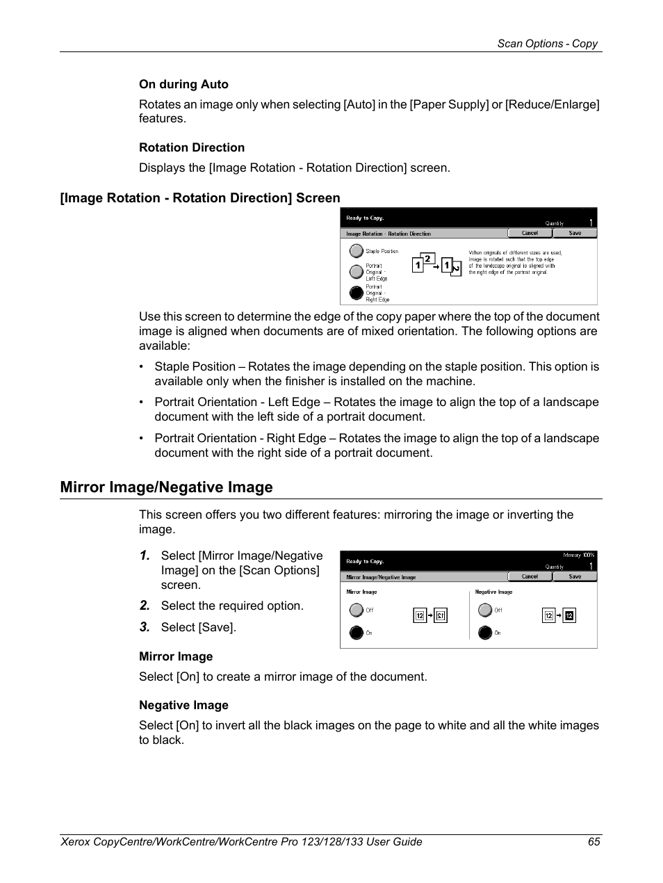 Mirror image/negative image | Xerox 604P18057 User Manual | Page 65 / 364