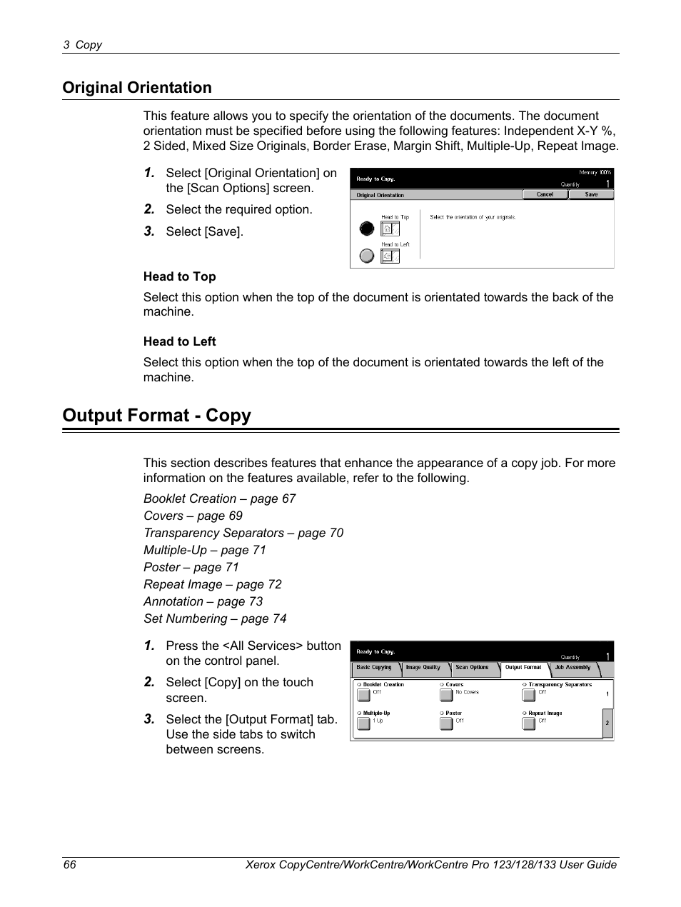 Original orientation, Output format - copy | Xerox 604P18057 User Manual | Page 66 / 364