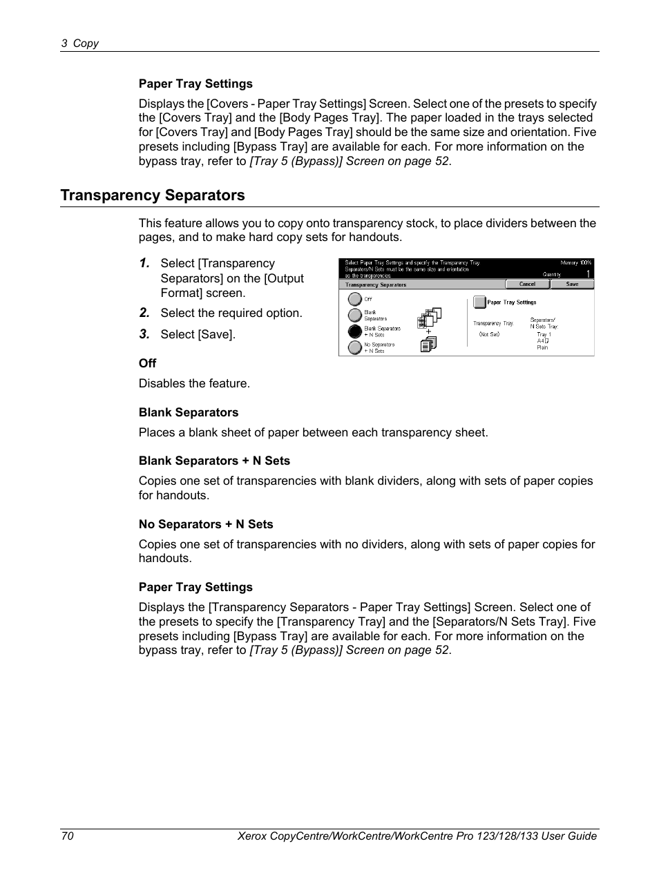 Transparency separators | Xerox 604P18057 User Manual | Page 70 / 364