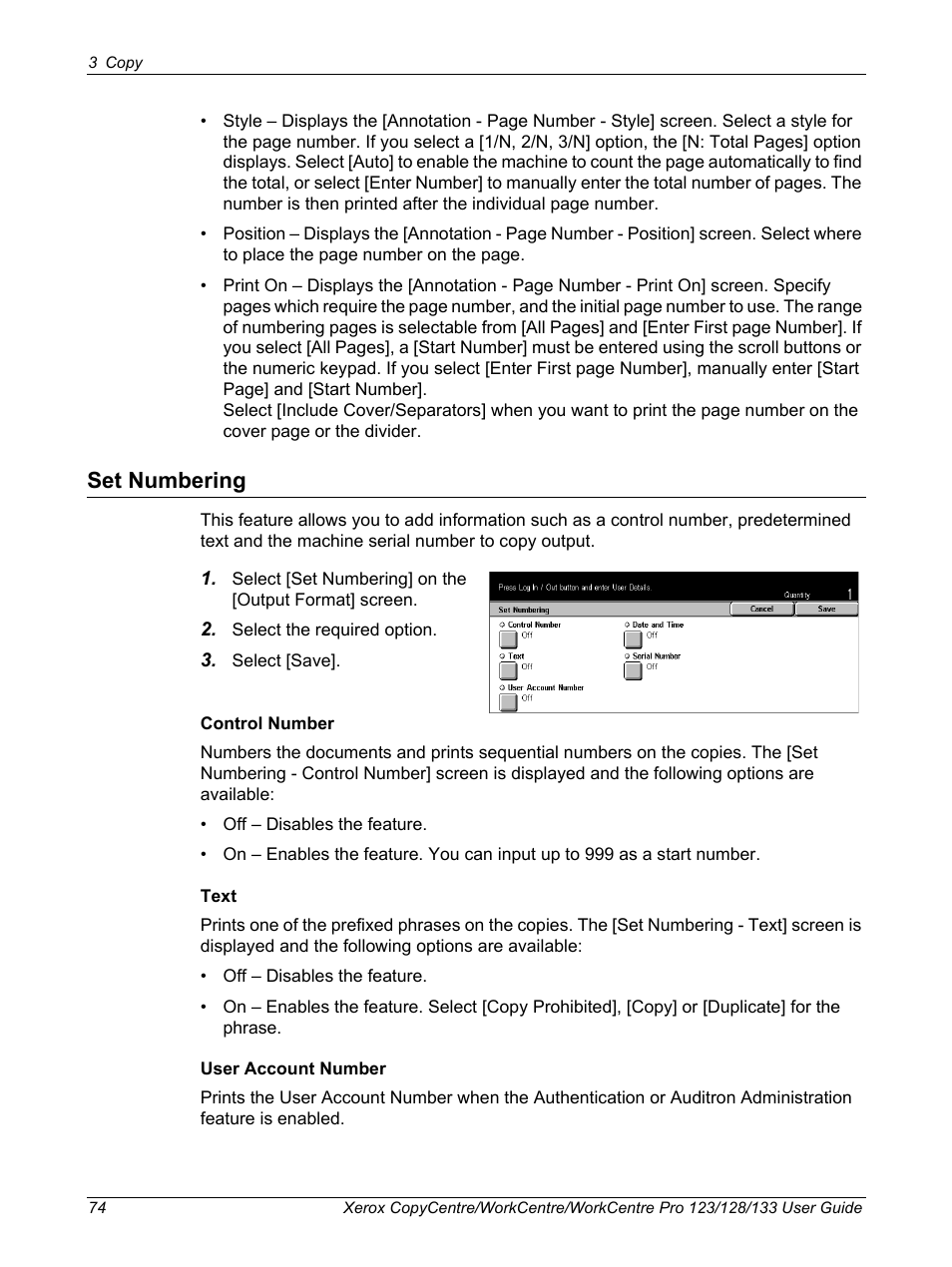 Set numbering | Xerox 604P18057 User Manual | Page 74 / 364