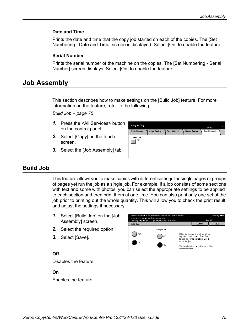 Job assembly, Build job | Xerox 604P18057 User Manual | Page 75 / 364